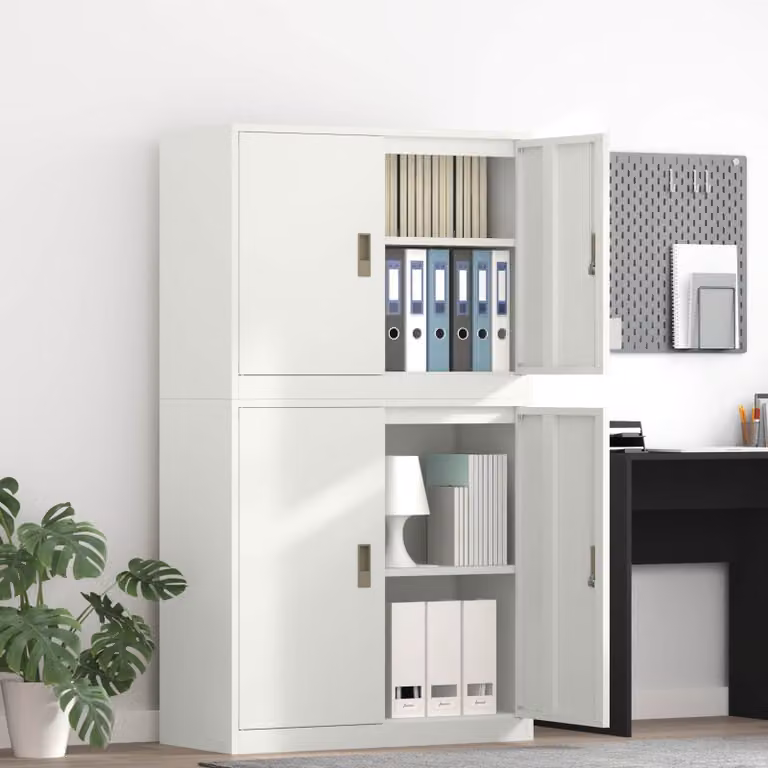 Set di 2 armadi vidaXL in metallo bianco con ante a battente e serratura, L/P/H: 90 x 40 x 175 cm
