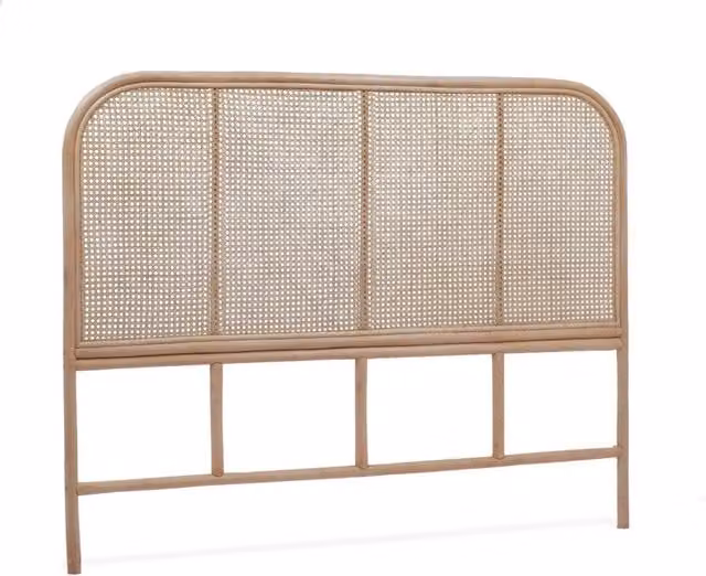 Testiera per camera da letto Sweeek in rattan naturale e legno massello, stile boho, marrone e beige – 1