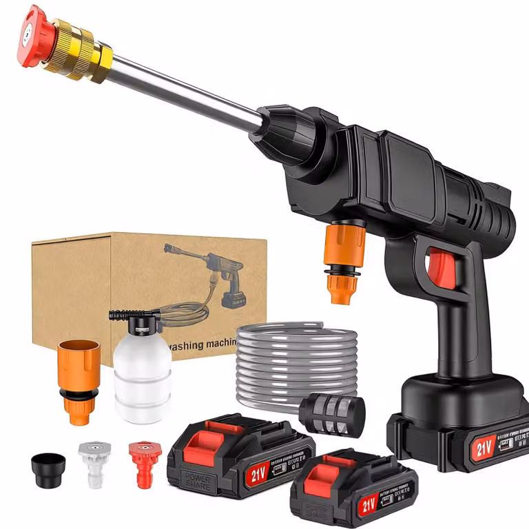 Idropulitrice a batteria - Pistola di pulizia portatile - 1000 W - 21 V - 2 batterie - Ideale per il lavaggio dell'auto e la pulizia del giardino