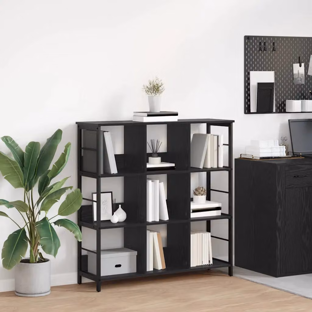 Libreria industrial vidaXL a 9 livelli in legno e metallo, L 102 cm x P 32 cm x H 104,5 cm, nero e marrone