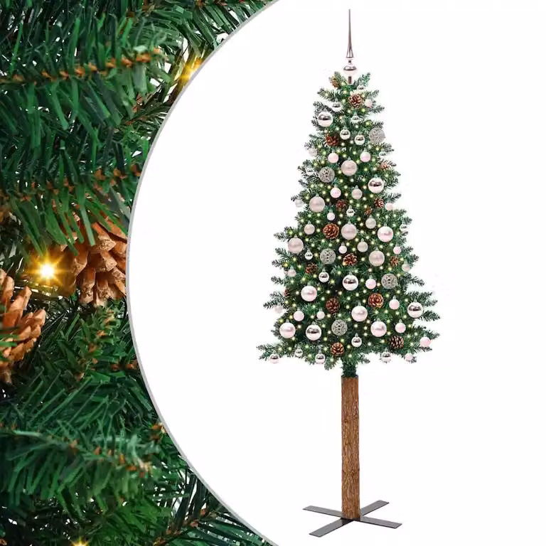 Albero di Natale snodato moderno vidaXL verde con luci LED bianco caldo in PVC, metallo e legno, Altezza: 180 cm