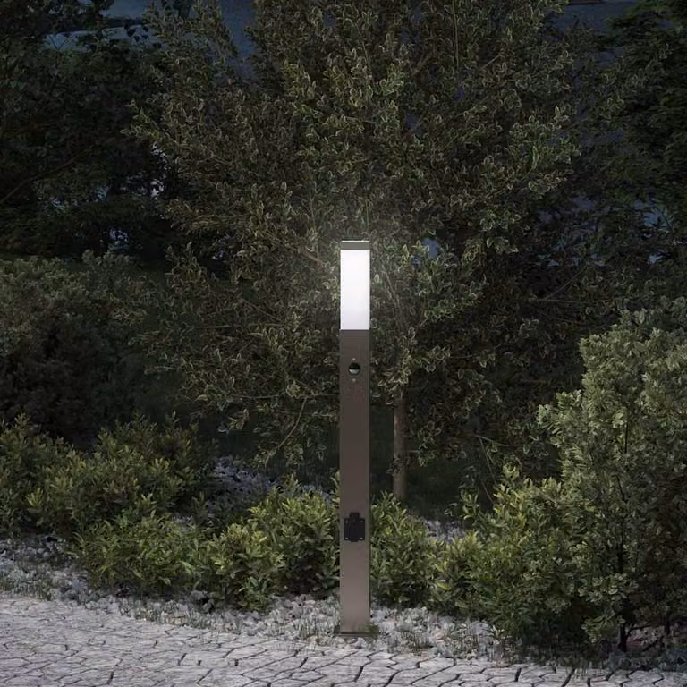 Lampada a paletto vidaXL con sensore di movimento e presa, Acciaio Inox Argento, Altezza: 80 cm, IP44