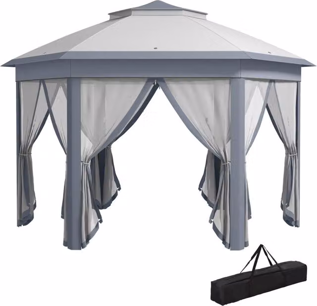 Carpa Pieghevole 4x3,4 m ¨C zephmum ¨C Grigio, Doppio Tetto, 6 Reti Zanzariere, Sacchetto Trasporto
