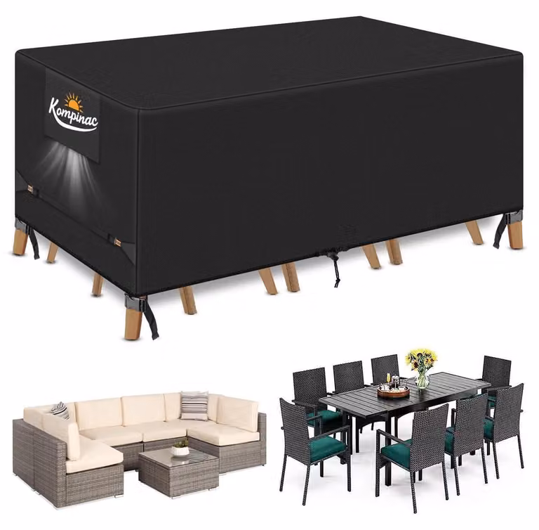 Copertura impermeabile per mobili da giardino, realizzata in tessuto Oxford 900D, dimensioni 213x132x74 cm, colore nero, con sistema di ventilazione