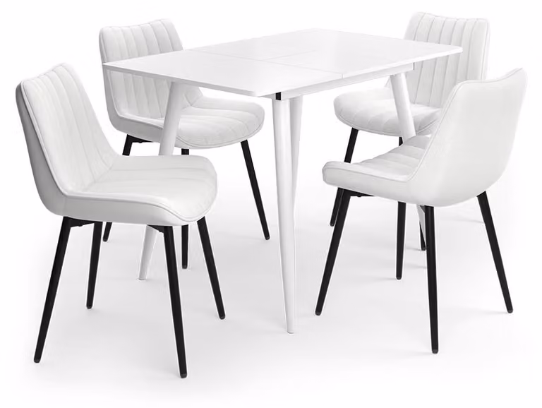 Set tavolo da pranzo Vicco Beaver Bianco 110 x 70 cm con 4 sedie, beige, Model 62747