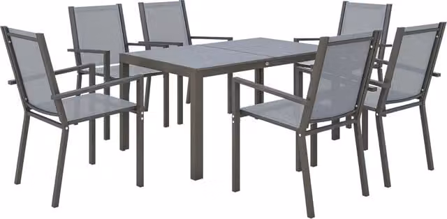 Set tavolo e sedie da giardino ¨C Minimal ¨C 6 posti, grigio, acciaio, sedie impilabili