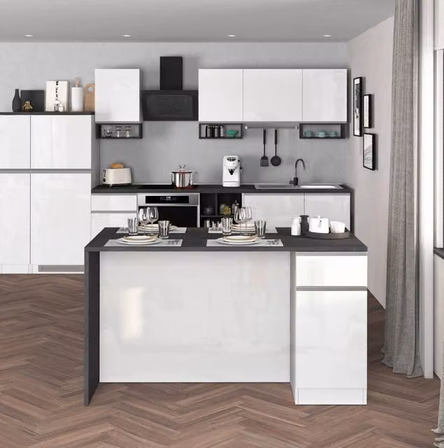 WHOUS Isola da cucina Sole a 2 ante e 2 cassetti bianco lucido e report 160x90x90 cm