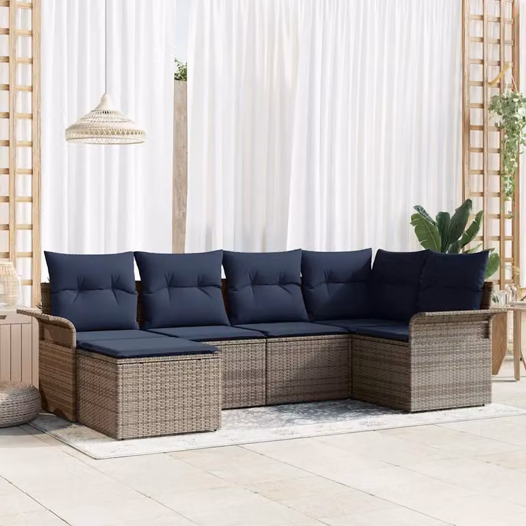 Set Divano da Giardino vidaXL 6 pz in Polyrattan Grigio con Cuscini e Struttura in Acciaio Verniciato a Polvere