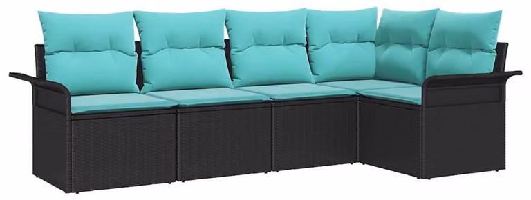 Set Divano da Giardino con archiviazione 5 pcs Nero polyrattan