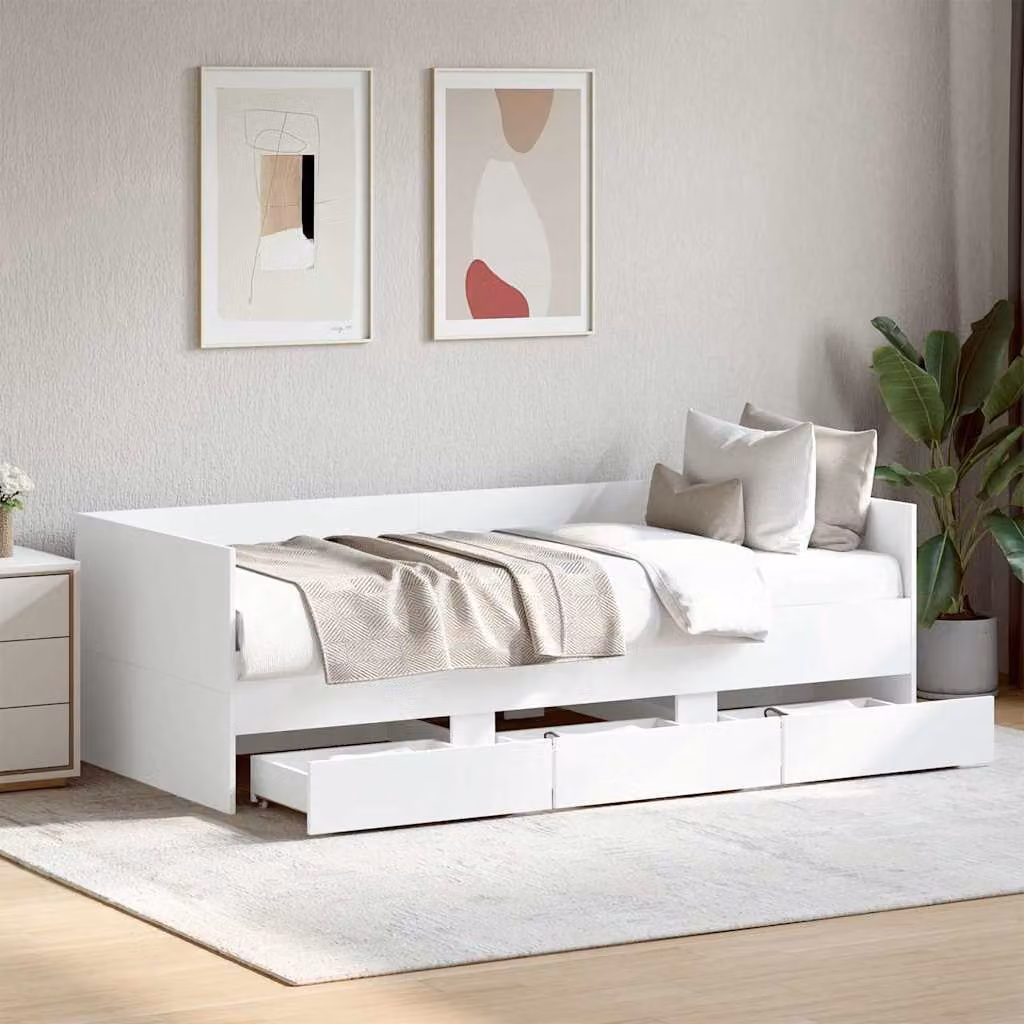vidaXL Divano Letto con Cassetti in Tessuto Bianco L: 193 cm, P: 78 cm, H: 65 cm – 1