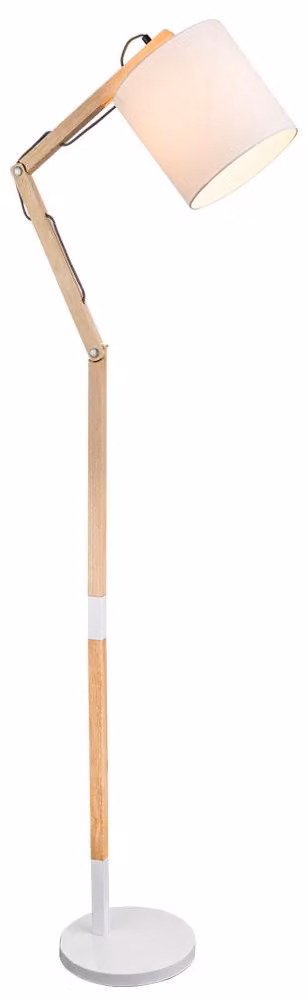 Lampada da terra a LED, legno bianco tessile, giunti mobili, H 172 cm