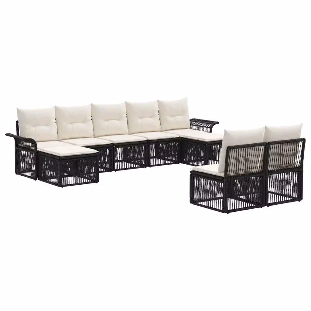Set Divano da Giardino a L vidaXL in Polyrattan Nero con Cuscini e Ottoman, 9 Pezzi – 2