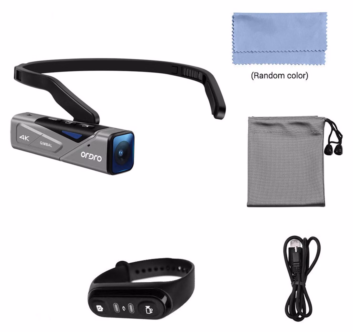 Videocamera da indossare sulla testa, 4K, 120 gradi, autofocus, vlogger portatile con telecomando, grigio