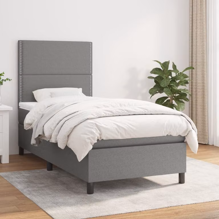 Letto Ibrido vidaXL con Giroletto a Molle e Materasso a Tasche, Grigio e Bianco, L/P/H: 100 x 200 x 203 cm