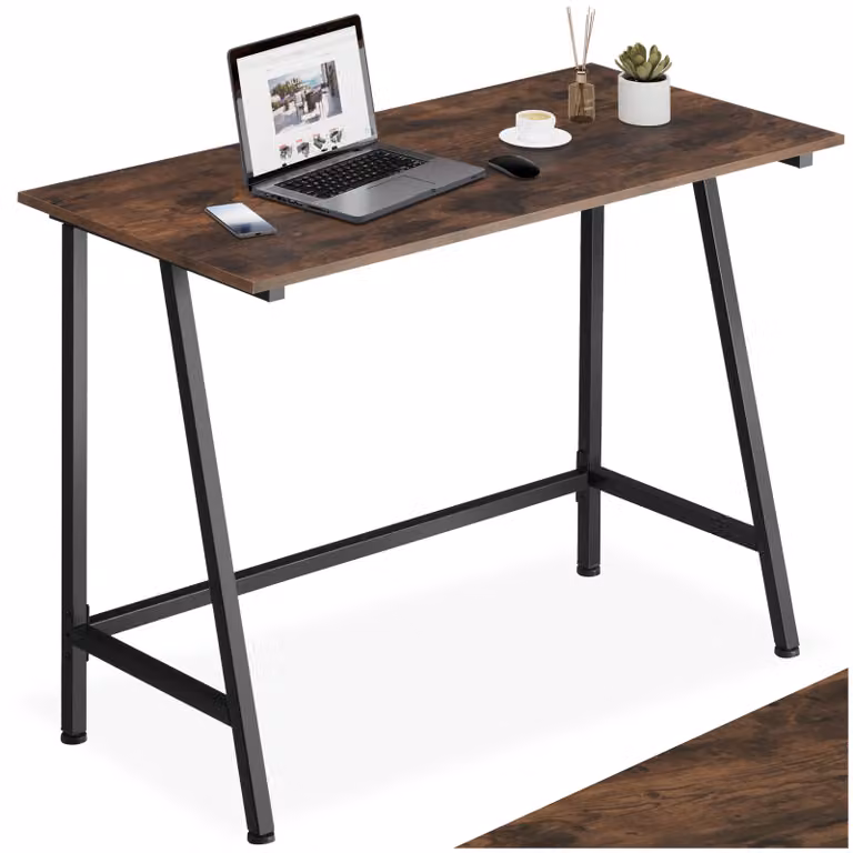 Scrivania Tectake in stile industriale marrone con piano in legno MDF laminato L: 100 cm, P: 50 cm, H: 77 cm