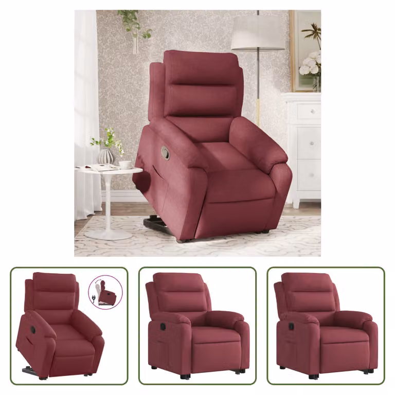 The Living Store Poltrona relax con ausilio per l'alzata in tessuto rosso vino