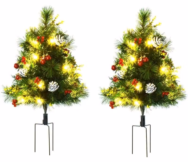 Set di 2 alberi di Natale artificiali con illuminazione – Abete | Colore: Verde | Dimensioni: 33x33x75 cm