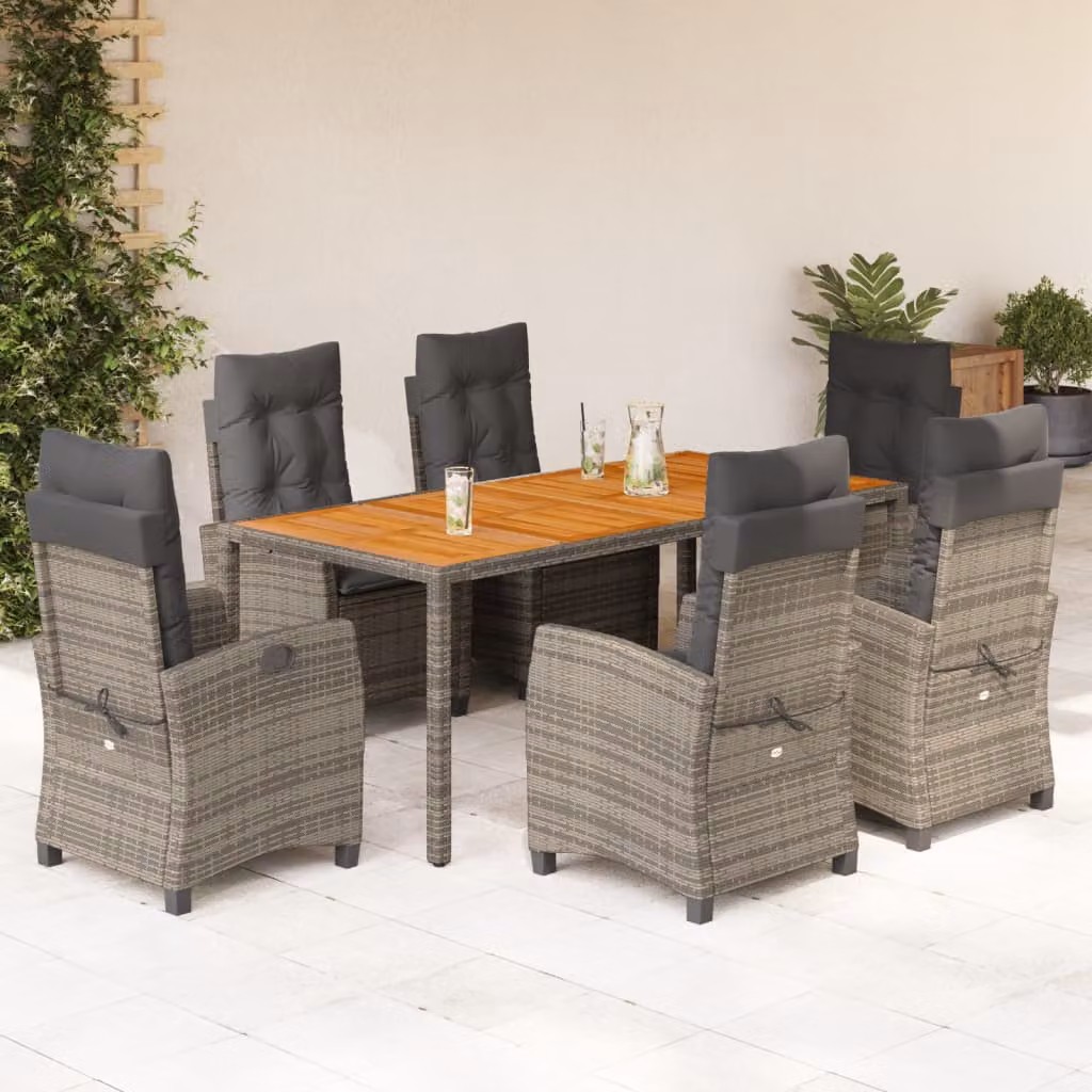 vidaXL Set da Pranzo da Giardino 7 pz in Polyrattan e Legno di Acacia Grigio