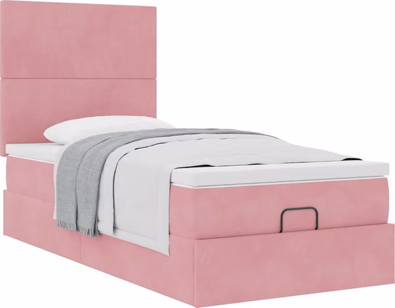 Struttura Letto Pouf con Materassi Rosa 80x200 cm Velluto