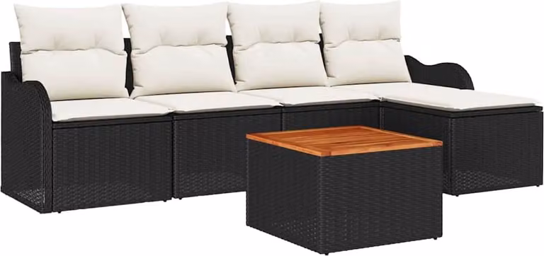 Set Divano da Giardino 6 pcs Nero e Crema polyrattan