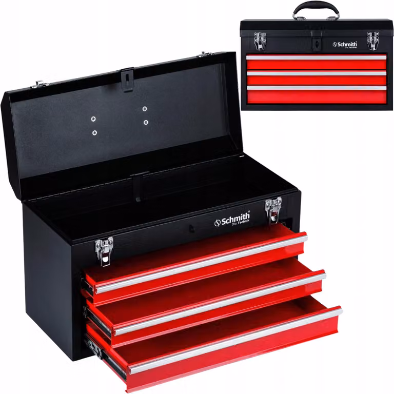 Cassetta portattrezzi Schmith, portatile, con 3 cassetti, contenitore per piccoli oggetti in metallo, scatola per attrezzi, contenitore assortito, scatola con scomparti, scatola di stoccaggio