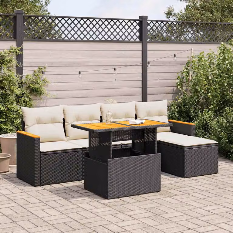Maison Exclusive - Set Divano da Giardino 6 pz con Cuscini Nero Polyrattan Acacia