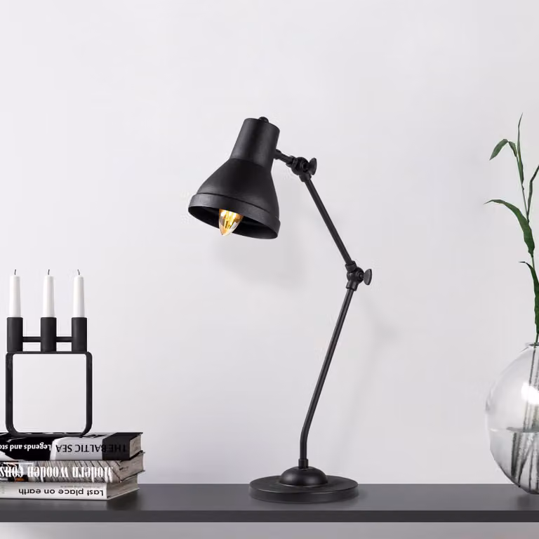 Opviq, lampada da tavolo industriale, nero e oro, attacco E14, 40W, dimensioni 16x27x55 cm | 100% metallo
