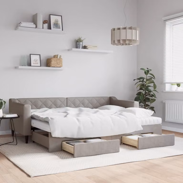 Maison Exclusive - Divano letto estraibile con cassetti, color taupe, 80x200 cm, rivestimento in tessuto