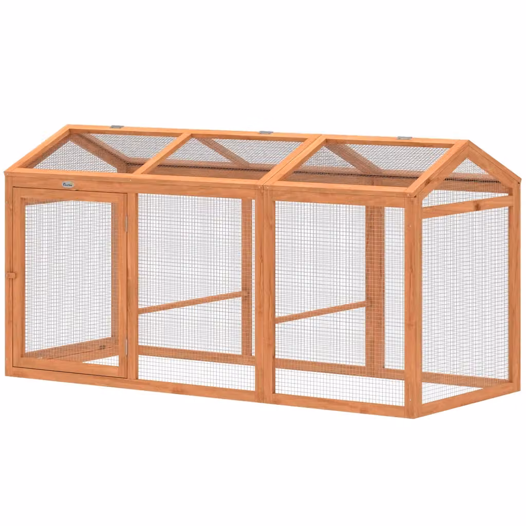 Pollaio Minimal con posatoio in legno e metallo, arancione e marrone, L: 156 cm, P: 70,5 cm, H: 84 cm – 2