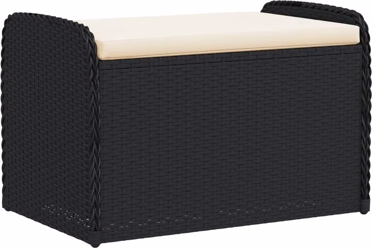 Cassapanca con Cuscino Nera 80x51x52 cm in Polyrattan