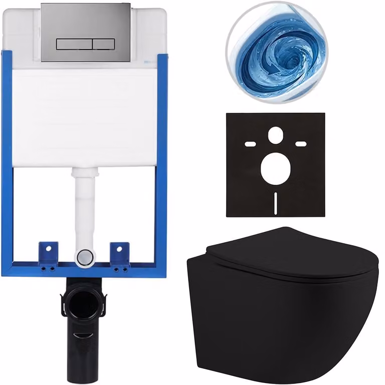 CERANO - Set completo per WC da incasso Lite/Cesso - nero opaco - pulsante WC Slim, grigio scuro - da incasso - 49x36 cm
