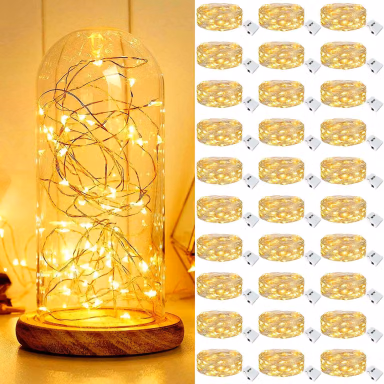 Catena luminosa LED mini, 30 luci, luce bianco caldo, alimentata a batteria, impermeabile