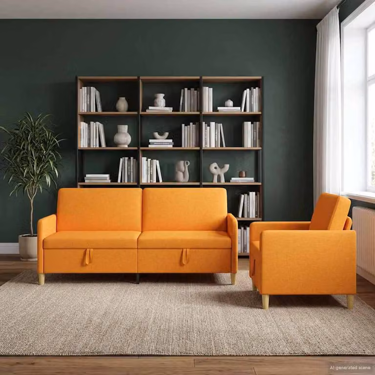 Set di Divani Moderni vidaXL con Seduta a Sollevamento e Contenitore, Tessuto Giallo e Marrone