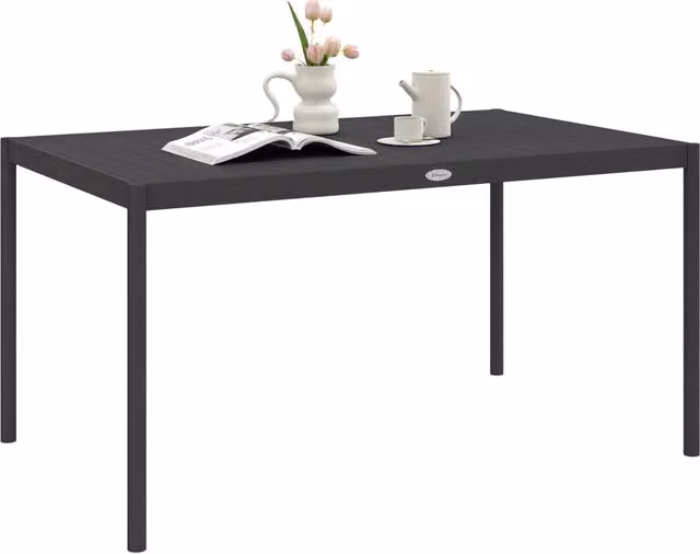Tavolo da pranzo da esterno a doghe per 6 persone in alluminio e acciaio, tavolo da giardino robusto e moderno, 145x90x74 cm, grigio scuro