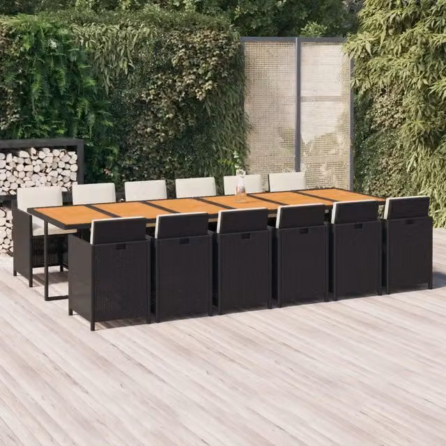 Set da pranzo per giardino vidaXL in legno di acacia oliato e rattan nero con 13 pezzi