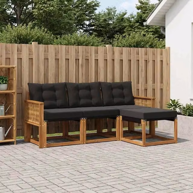 Set di divani da esterno 4 pz Naturale e Nero 3381876