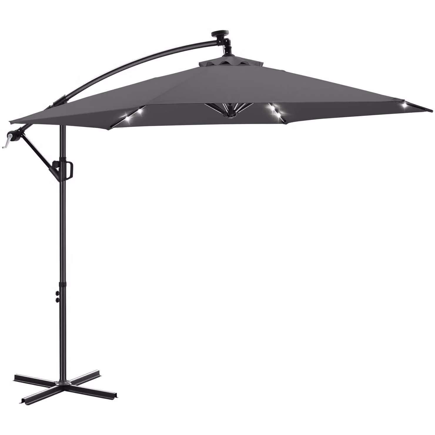 Ombrellone a braccio tectake Artemis grigio, orientabile a 360° con LED a energia solare e protezione UPF 50+, L/P: 300 x 300 cm – 4