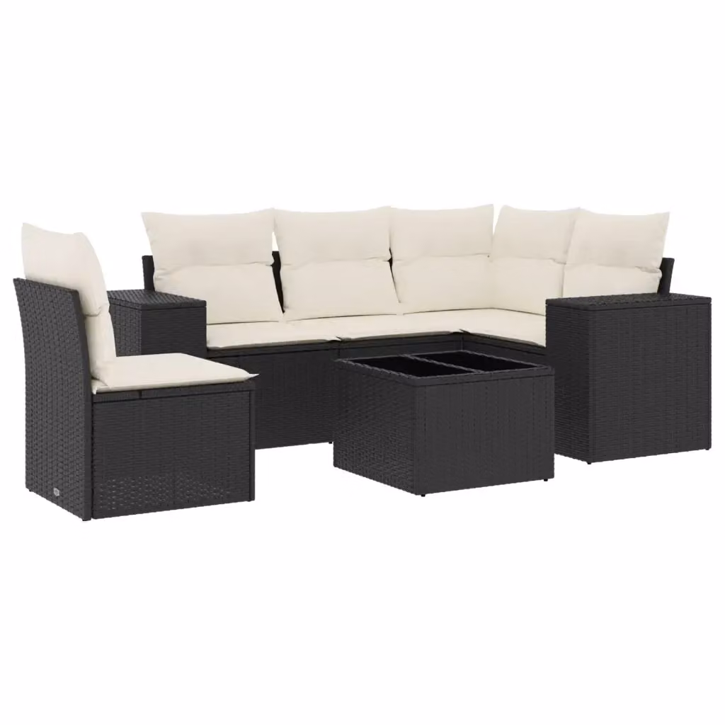 Set Divano da Giardino a L vidaXL in Polyrattan Nero con 6 Cuscini e Tavolino da Esterno – 2