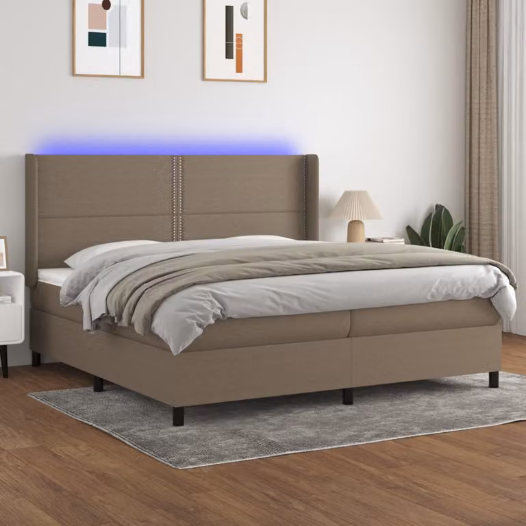 Letto Ibrido con Materasso e Illuminazione LED vidaXL in Tessuto Beige e Bianco L/P/H: 200 x 200 x 30 cm