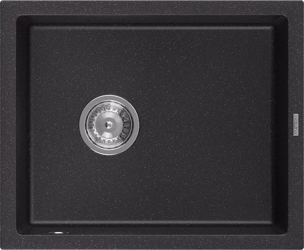 Mexen Pedro lavello in granito 1 vasca 560 x 460 mm, nero/argento metallizzato, sifone cromato - 6508561000-73