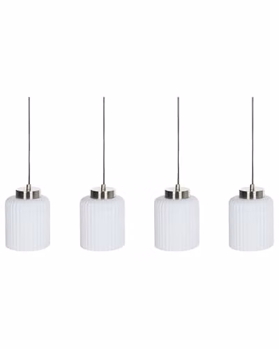 Beliani Lampadario in metallo con 4 paralumi in vetro bianco nero e ottone