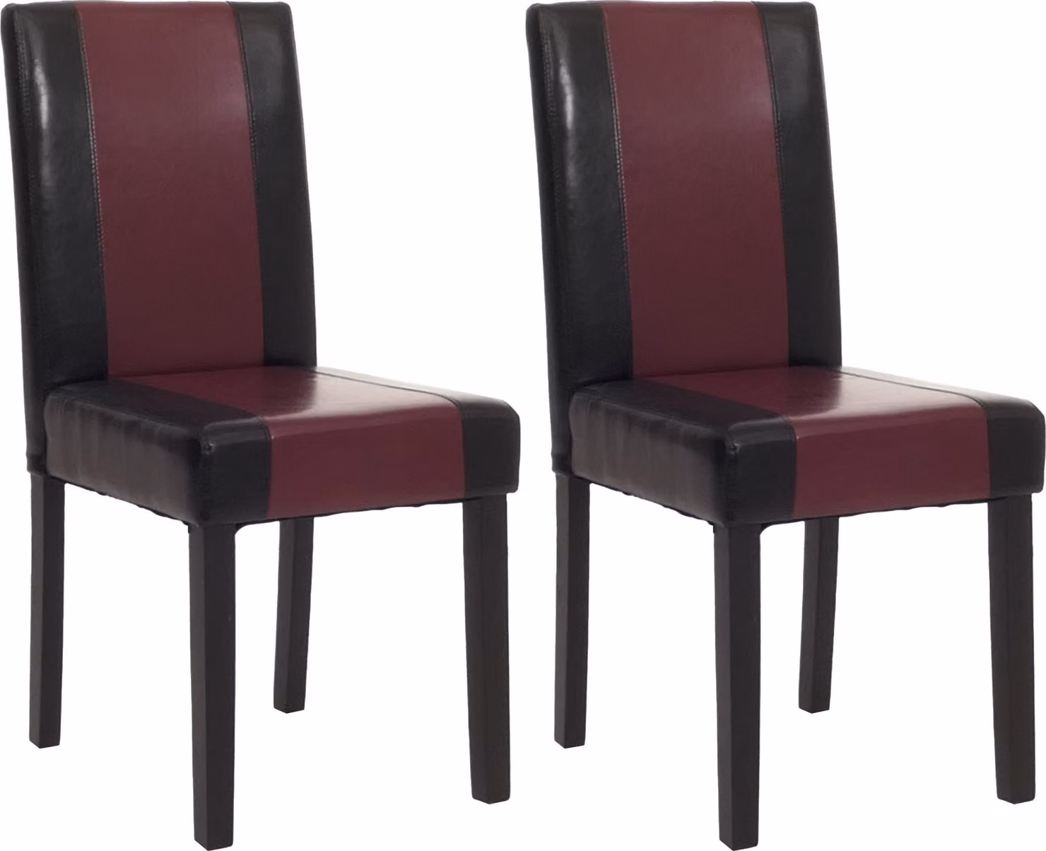Set di 2 sedie da sala da pranzo Sedie da cucina classiche e intramontabili | A x L x P 90 x 43 x 56 cm | Altezza seduta 45 cm | Pelle finta | Gambe scure | Nero-rosso