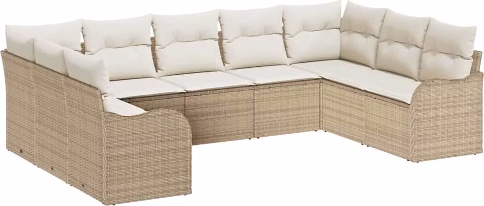 Set Divano da Giardino 9 pcs Beige e bianco polyrattan