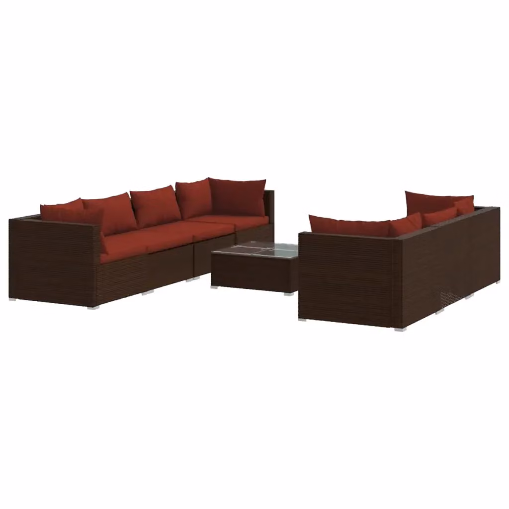 Set da giardino vidaXL composto da 8 pezzi con divani, elementi angolari, tavolino da caffè e cuscini in stile moderno color marrone e rosso con struttura in metallo e sedute in rattan – 2