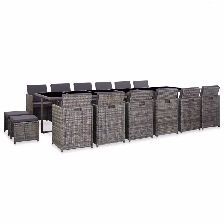 The Living Store Set da pranzo da giardino da 17 pezzi con cuscini in poly rattan grigio