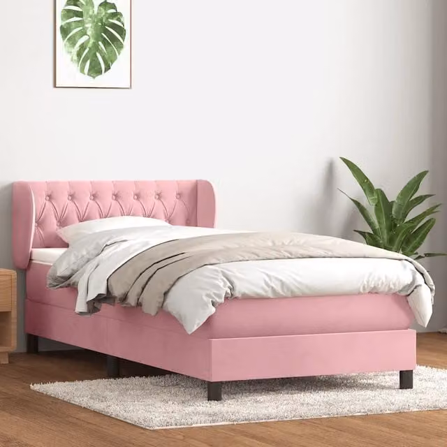 Giroletto a molle con materasso vidaXL in velluto rosa e bianco L: 80 cm, P: 223 cm, H: 83 cm – 1