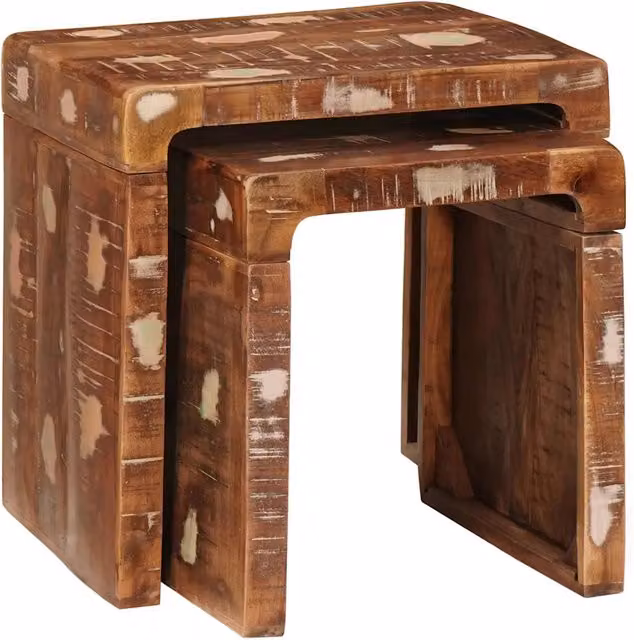 Set di 2 tavolini da annidamento in legno marrone con piano quadrato e finitura opaca