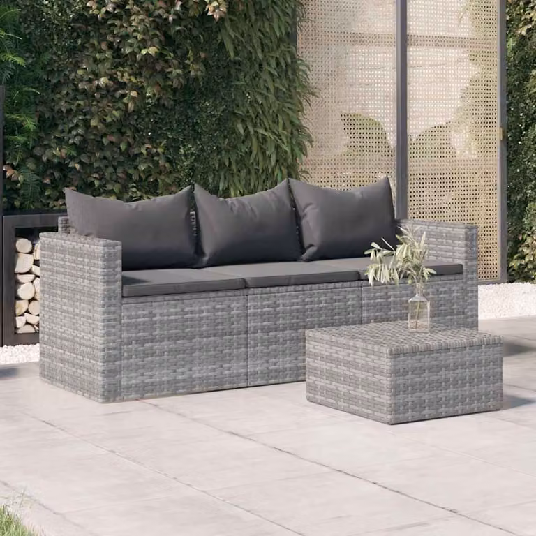 vidaXL Divano da Giardino a 3 Posti in Polyrattan Grigio Antracite con Cuscini Imbottiti e Rivestimenti Rimovibili