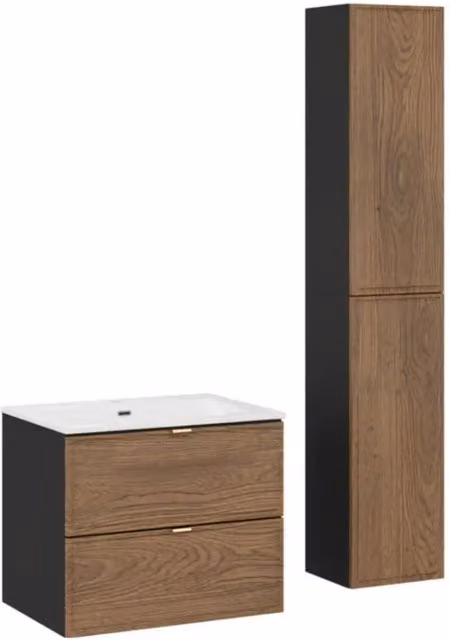Set da bagno SAVIA: mobile sotto lavabo 60cm + lavabo da incasso bianco + mobili da stoccaggio