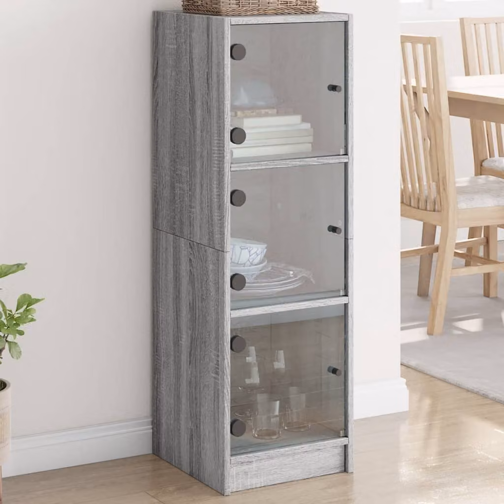 Credenza con ante in vetro vidaXL, colore Grigio Sonoma, L/P/H: 35 x 37 x 109 cm